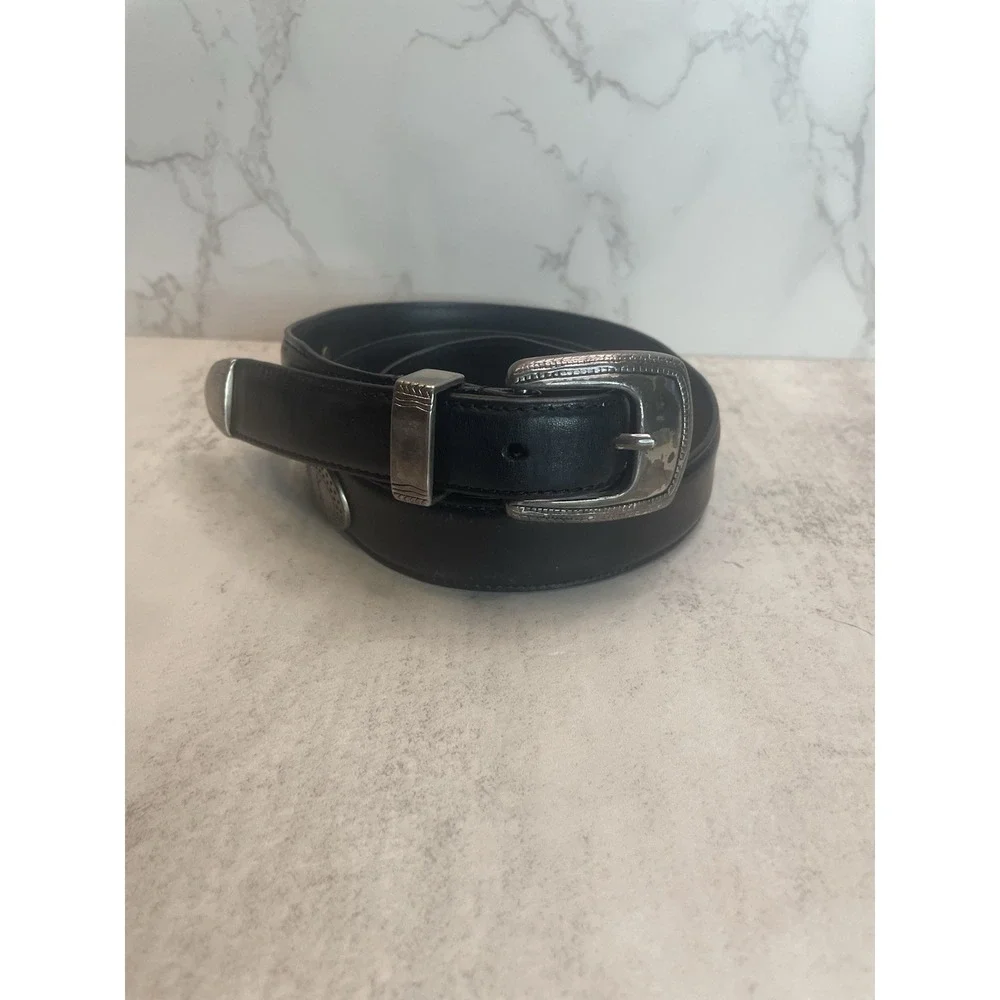Vtg Black Genuine Leather Belt Men's Size 40  w/ Golf Emblems